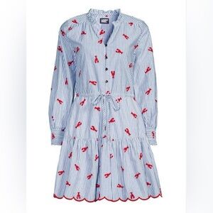 Lands' End Blue and White Lobster Long Sleeve Popover Mini Dress